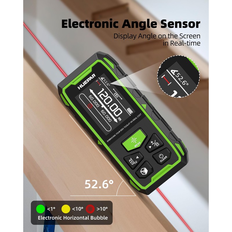 Huepar Professional Dual Laser Measuring Tool 393ft, Rechargeable Bilateral Laser