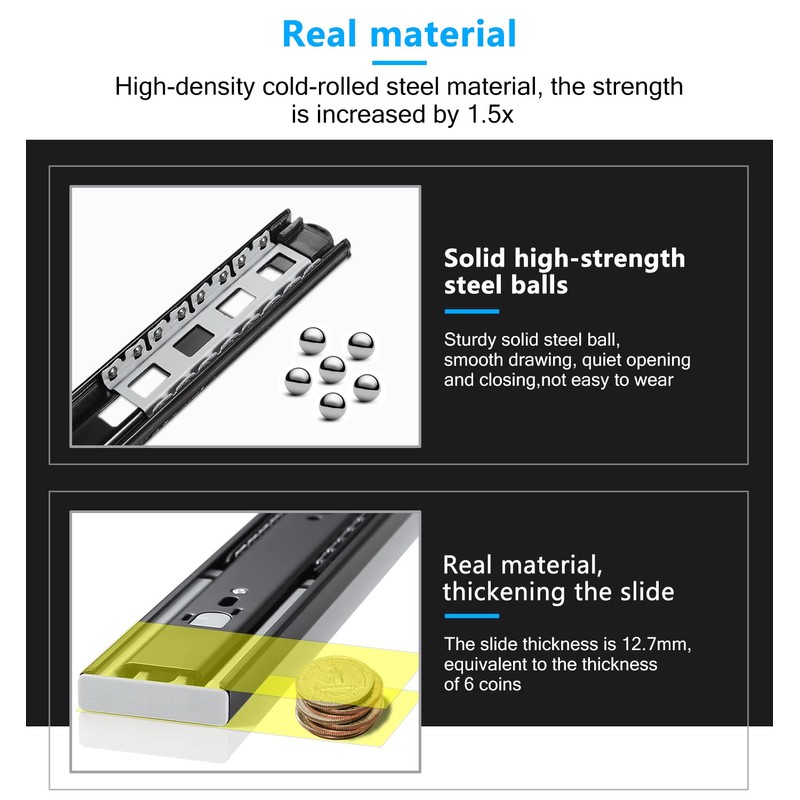 YENUO Push to Open Drawer Slides Full Extension Rail 12