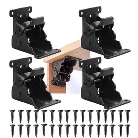 4 Pack Heavy-Duty Folding Brackets Self-Locking Hinges with Screws for Table Legs Bed Desk Workbench Adjustable 90 Degree Lock Space-Saving Black Steel