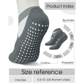 Chuarry 12 Pairs Yoga Socks Non Slip Socks with Grips for Women Pilates Socks with Strap for Barre, Ballet, Dance, Workout (Classic)
