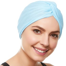 Beemo Polyester Twisted Pleated Turban Head Cover - Light Blue