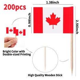 FEISHIONG Canadian Flag Toothpick Decorations, 200 PCS Party Cupcake Toppers for Canada Day,Mini Stick Flags Deco Toothpick,Mini Stick Flags for Cupcakes and Food Garnish