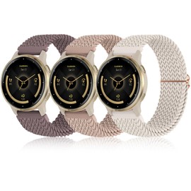 Bolesi Braid Bands for Garmin Vivoactive 4S/ Vivoactive 3S/ Venu 2S / Venu 3S, 3 Pack 18mm Stretchy Nylon Loop Soft Sport Band Quick Release Wristband Breathable Elastic Strap for Men Women
