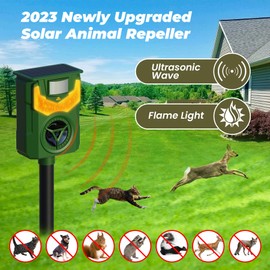 Careland Upgraded Solar Animal Repeller Ultrasonic Deer Repellent Devices with Motion Sensor and Flame Light Cat Repellent Outdoor Waterproof Dog Raccoon Skunk Deterrent (Green 1Pack), AR33S