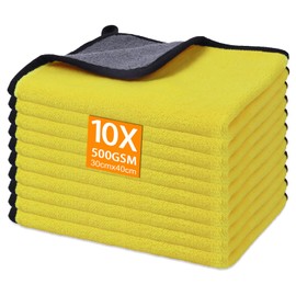 Gucass Pack of 10 Microfibre Car Cloths, 500 GSM Polishing Cloths, Car Drying Cloths, Car Cleaning Cloths, Extremely Absorbent & Lint-Free, Microfibre Towel for Care, Car, Motorcycle, Drying, 30 x 40