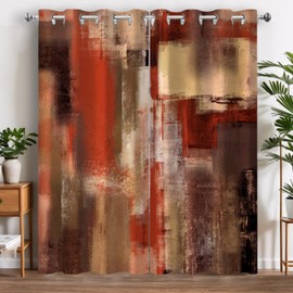 Emwnodti Burnt Orange Blackout Curtains, Abstract Brown Black Modern Window Drapes 2 Panels for Bedroom Living Room, Grommet Top Room Darkening Curtains Home Decor 52'' x 84''