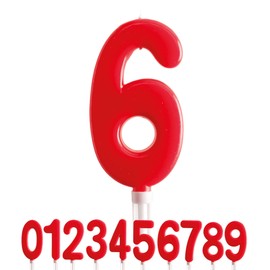 dekora - Candeline Compleanno Gigante Numero 6 Rossa 15 cm per Torta, Candeline Compleanno Numeri, Decorazione per Torta di Compleanno e Feste per Bambini
