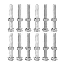 sourcing map M6x50mm Square Neck Carriage Bolts with Nuts & Washers, 12Set 304 Stainless Steel Round Head Square Neck Coach Bolt Screws, Silver Tone