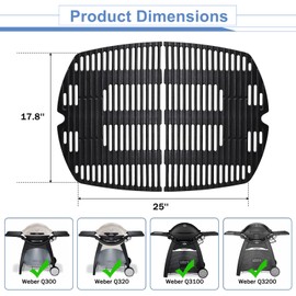 Criditpid Grill Replacement Parts for Weber Q3200, Q300, Q320, Q3000 Gas Grills, 7646 7584 Cooking Grates & 65032 304 Stainless Steel Burner Tube Kit for Weber 586002 57060001 Gas Grill Accessories.