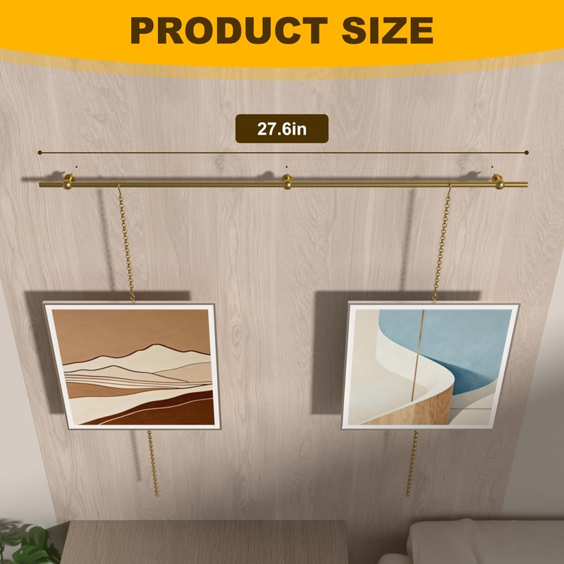 27.6in Brass Gallery Rail, Picture Rail Hanging System with Chain