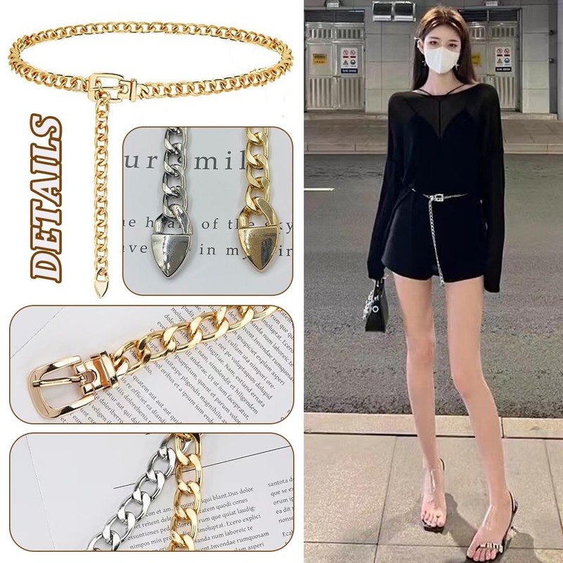Waist Chain Belt Women, 2 Pieces Fashion Waist Belt Metal