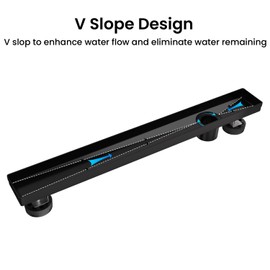 EXF Offset Linear Shower Drain 36 Inch Matte Black with Reversible Flat & Tile Insert Cover, 304 Stainless Steel Rectangle Shower Floor Drain with Hair Catcher, Adjustable Feet