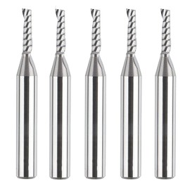 SpeTool - Juego de 5 fresas de carburo de punta de flauta de 1/8 pulgadas de diámetro de corte de 1/4 pulgadas de longitud de corte de 1/2 pulgadas, broca de ranurador CNC en espiral para cortador de carpintería acrílica de aluminio