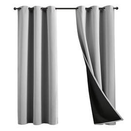 JSFLY 100% Blackout Curtains 63 inch Length for Bedroom, Thick Noise Reduction Thermal Insulated Grommet Window Drapes Room Darkening Curtains for Living Room, 2 Panels (42x63 inches,Light Gray)
