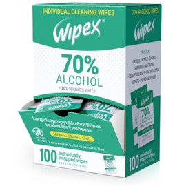 Wipex 70% Isopropyl Alcohol Wipes Individually Wrapped Sachets, Large Electronic wipes in Dispensing Box, Alcohol Prep Wipes, Screen Wipes for Electronics & Gadgets, Towelette Tech Wipes for Sanitizing, Travel Size, 100 Count (Pack of 1)