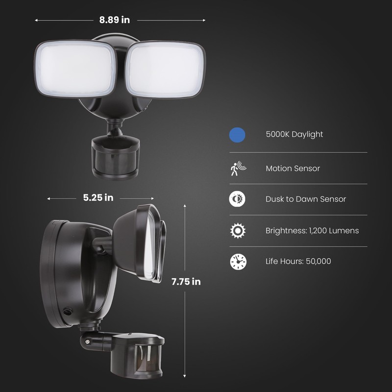 Feit Electric LED Outdoor Security Floodlight, Dual Head, Motion Sensor