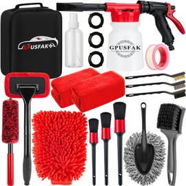GPUSFAK 16Pcs Car Wash Cleaning Kit with Foam Gun Sprayer Detailing Brushes Windshield Cleaning Tool Rim and Tire Brush Towels Complete Interior Exterior Detailing Set for Car