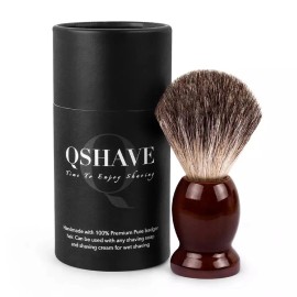 Qshave 100% Best Original Pure Badger Hair Shaving Brush Wooden Handle