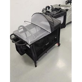 HOMMOW 4-in-1 Baby Bassinet Bedside Sleeper, Convertible Pack and Play with Mattress, Detachable Diaper Changer, Mosquito Net & Toy, Dual Storage for Newborn to Toddlers, Black