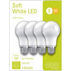 LED Light Bulbs, A19 General Purpose, 40 Watt Replacement, 450 Lumen, Medium Base, Soft White, 8 Bulbs