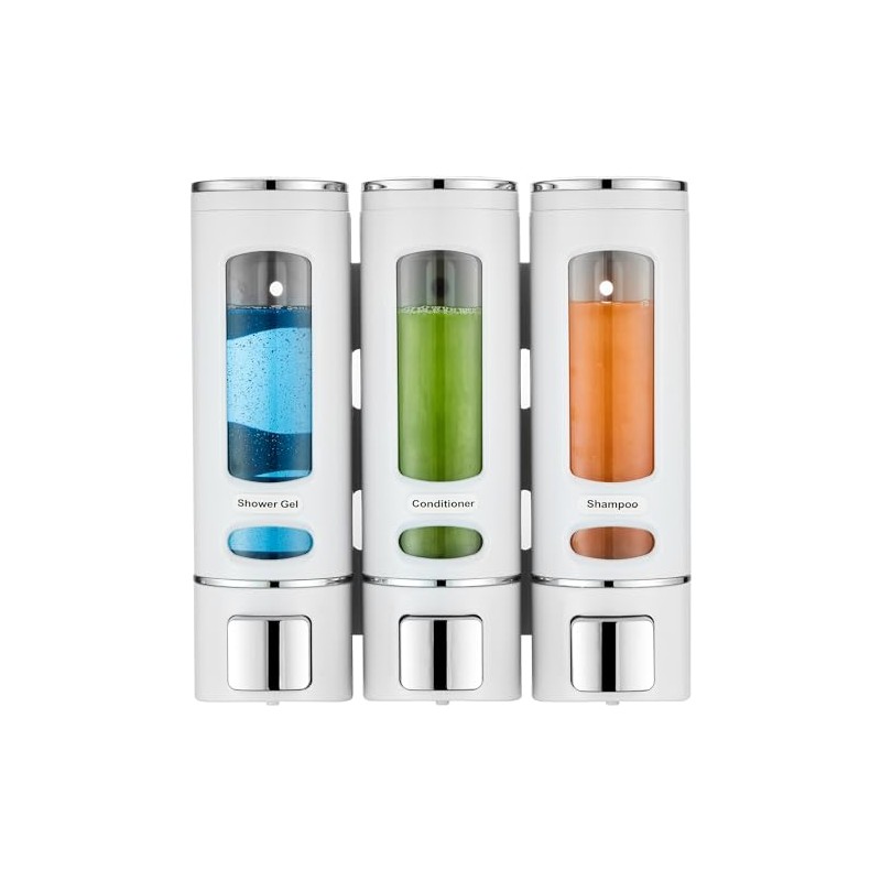 3-Chamber Wall Mounted Shower Dispenser - No Drilling Required