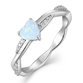 YL Twisted Rings 925 Sterling Silver Engagement Ring 5mm Heart Cut Created White Opal Eternity Band for Women-size5