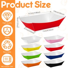 100 Pcs Red Paper Food Tray Sturdy Disposable Food Boats Nacho Plates Disposable Serving Snack Trays for Catering, Party Birthday Supplies, and Food Service (Red)