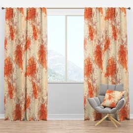 DesignQ Blackout Curtains 'Handdrawn Asian Flowers with Orange Watercolor' Curtains for Bedroom, Curtains for Living Room, Curtains & Drapes - Thermal Insulated -Single Panel -52x84
