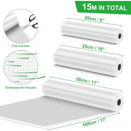 Vacuum Sealer Bags Vacuum Film 3 Rolls 20/25/28 x 500 cm (15 m), Vacuum Rolls Food for Vacuum Sealer & Sous Vide, 150 µm Professional Foil Rolls BPA-Free, Strong and Tear-Resistant, Reusable
