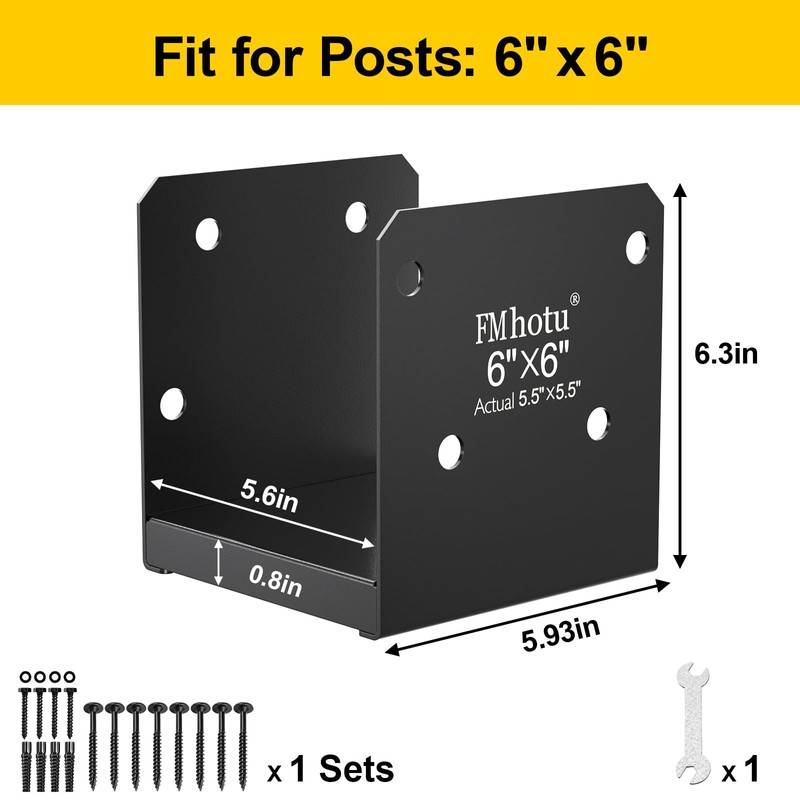 6x6 Stainless Steel Post Base,Internal 5.5 x 5.5 Post Anchor