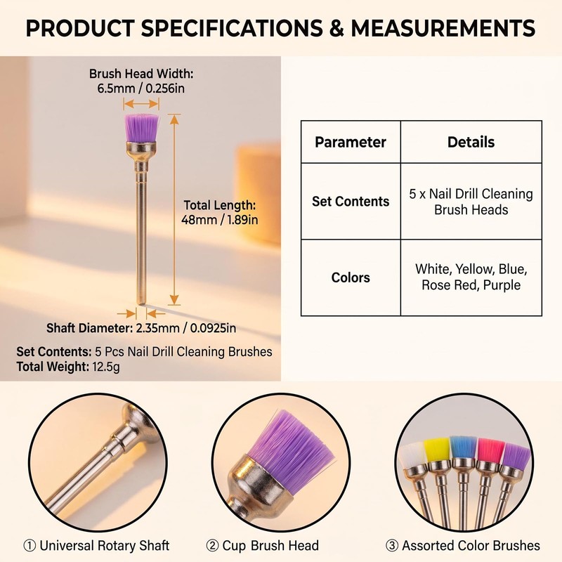 5 Pcs Nail Drill Bit Cleaning Brush