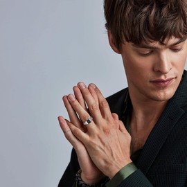 Sterling Silver Men Ring Infinite Zirconia Promise Wedding Bands Engagement Ring, Black Gemstone Onyx Band Ring, Valentine's Day Gift for Dad/Husband/Boyfriend, Size 7