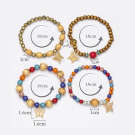 FAOSCI Boho Bracelets for Women, 4 Pcs Women Wood Beaded Bracelets Stackable Bracelets, Multilayer Stretch Bangles Bohemian Bracelet Jewelry for Women