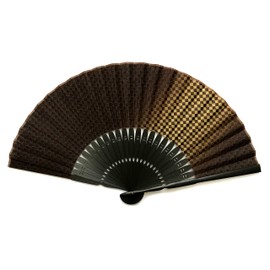 Hanakanzashi 6031 Men's Folding Fan Bag Set, With Fan Holder, Black, Brown, Cotton Fabric, Checkered Pattern, Large, Large, Luxury, Mosaic Brown, Braun