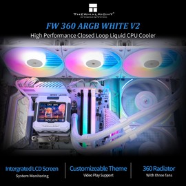 Thermalright FW 360 White ARGB CPU Water Cooler with 3 PWM Fans, 2000RPM, IPS LCD Screen, 320 * 240 Resolution, AIO Cooler for AMD: AM4/AM5, Intel LGA1700