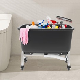 Freestanding Floor Mop Sink,Commercial Mop Sink with Rollers,Plastic Mop Basin Household Mop Buckets for Balcony Bathroom Kitchen Restaurant Business Outdoor (Medium - Black)