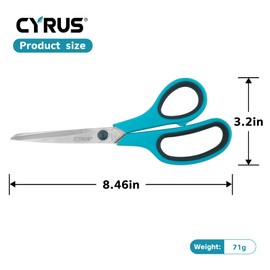 CYRUS 01017 Scissors, Stainless Steel Blades, Suitable for School and Office, Non-Stick Coating, Ergonomic Handle, Easy Cutting, 21.5 cm