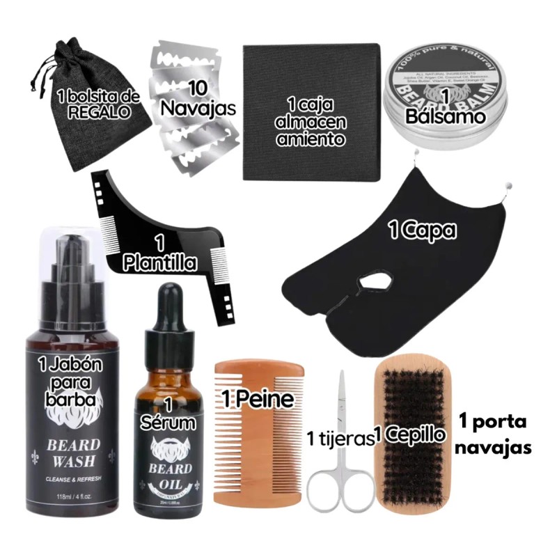 Kit Aseo Y Cuidado Barba Bigote Cuchillas Afeitado Men 10pcs
