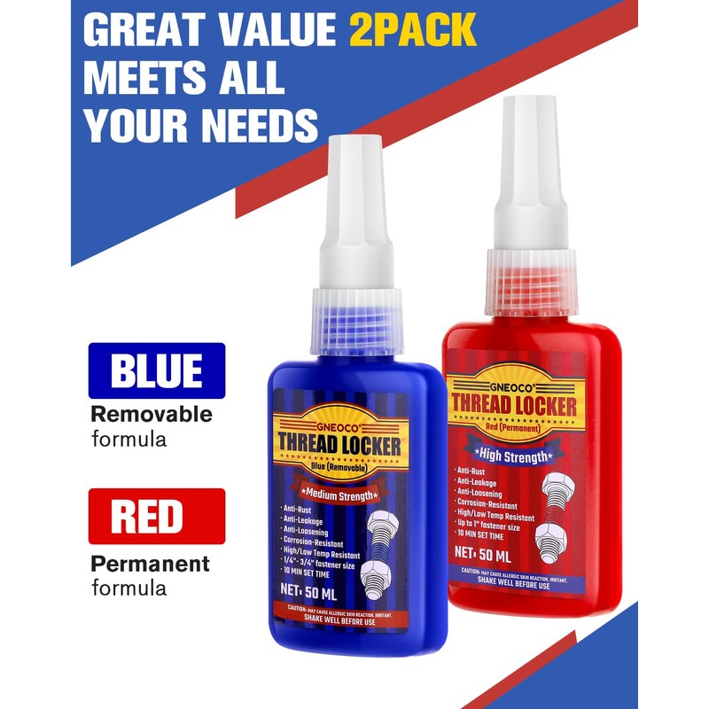 Thread Lock Blue and Red, Threadlocker Medium and Strong Strength,