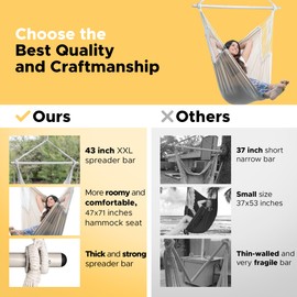 ADVOKAIR Hammock Chair Hanging Chair Rope Swing XXL - Max 500lbs, 70in Large Hammock Swing Chair -Portable Steel Spreader Bar with Anti-Slip Rings-Roomy & Strong