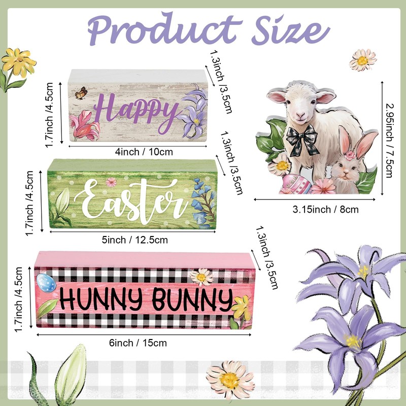 4 Pcs Easter Table Decorations Bunny Tiered Tray Decor Wooden