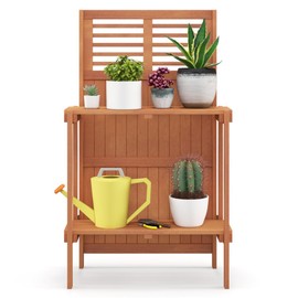 TREATLIFE HOME Foldable Outdoor Gardener's Potting Bench for Stress-Free Gardening, Weather-Resistant Wood, 2-Tier Shelves for Organization