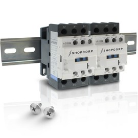 Shopcorp 6 Pole (3 Pole x 2) Contactor 30 amp Normally Open IEC 660V Switch - 110/120V Coil, Motor Load 32A, Lighting 40A, 50A - AC Contactor | Includes DIN Rail and Phillips Screws