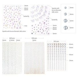 vvpesca Iridescent Butterfly Rhinestones, Self-Adhesive Face Gems Jewels for Festival Wedding Makeup, Assorted Sizes Rhinestones Stickers, Gems for Face - Body - Hair - Eye - Nail (Clear&Butterfly)