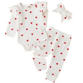Fullfamous Infant Baby Girl Clothes Valentines Day Outfits,Fall Winter Romper and Pant Set 3-6 months White Heart