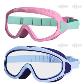 BAOHULU Kids Swim Goggles, 2 Pack Swimming Goggles for Boys & Girls, Anti-Fog Anti-UV Wide View Pool Glasses GY05_C_PinkGreen/SkyBlue