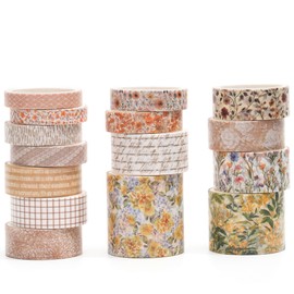 Songdao 20 Rolls Chinoiserie Washi Tape Set Decorative Noise Gold Masking Tapes Flowers Tape Colourful for Art, DIY Crafts, Diary, Planner, Scrapbook, Packaging (2-Sunflower Meadow)