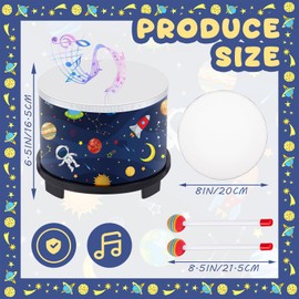 Boao Floor Tom Drum for Kids 8'' W x 6.5'' H Wooden Percussion Instrument Music Drum with 2 Rainbow Mallets Astronaut Educational Toys for Baby Children Toddler Boy Girl Birthday Gift