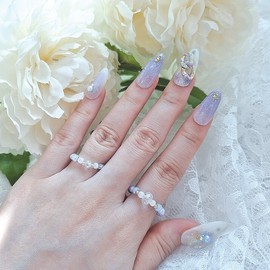 Wavelet.Water drop wave flower chain unique emotional nail - egg almond / 웨이브렛. 물방울 물결 플라워 체인 유니크 감성 네일 - 에그아몬드