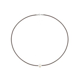 LES POULETTES BIJOUX - Necklace White Cultured Freshwater Pearl 8-9 mm - Classics - Light Brown